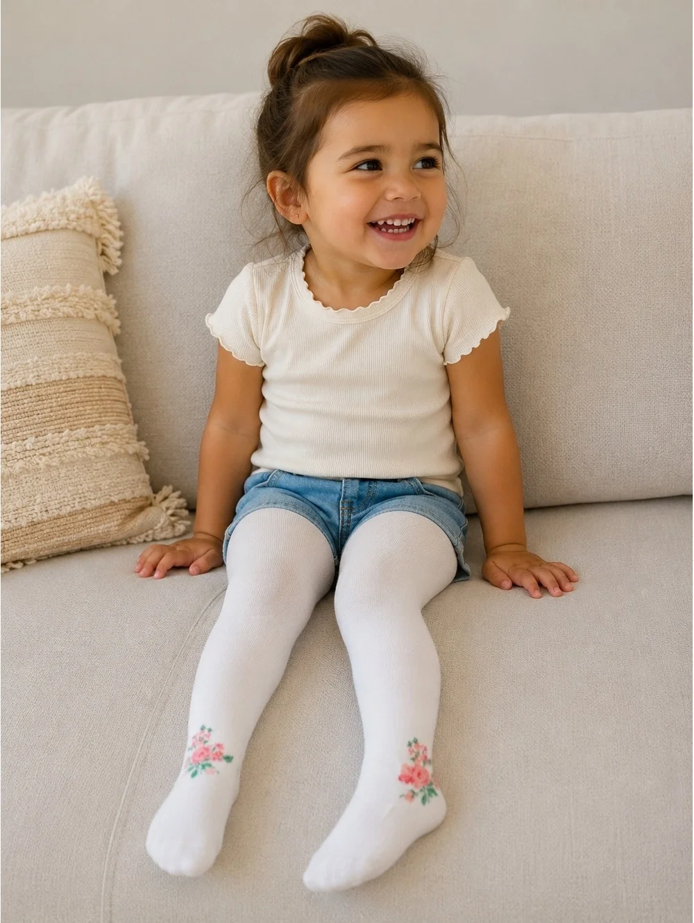 Janie and Jack White Floral Baby Tights Size 2T-3